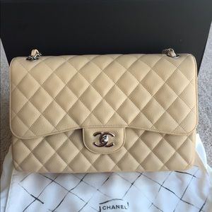 Chanel jumbo beige caviar double flap bag